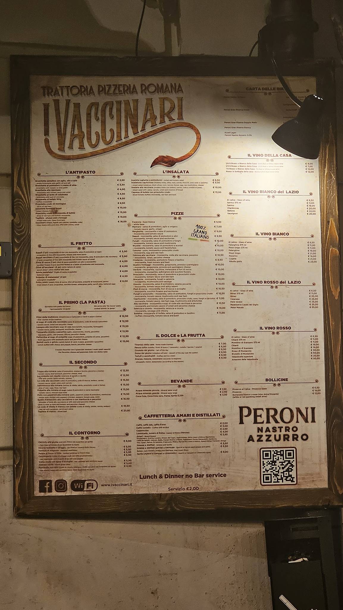 Menu di I Vaccinari Ristorante Pizzeria Rione Monti 