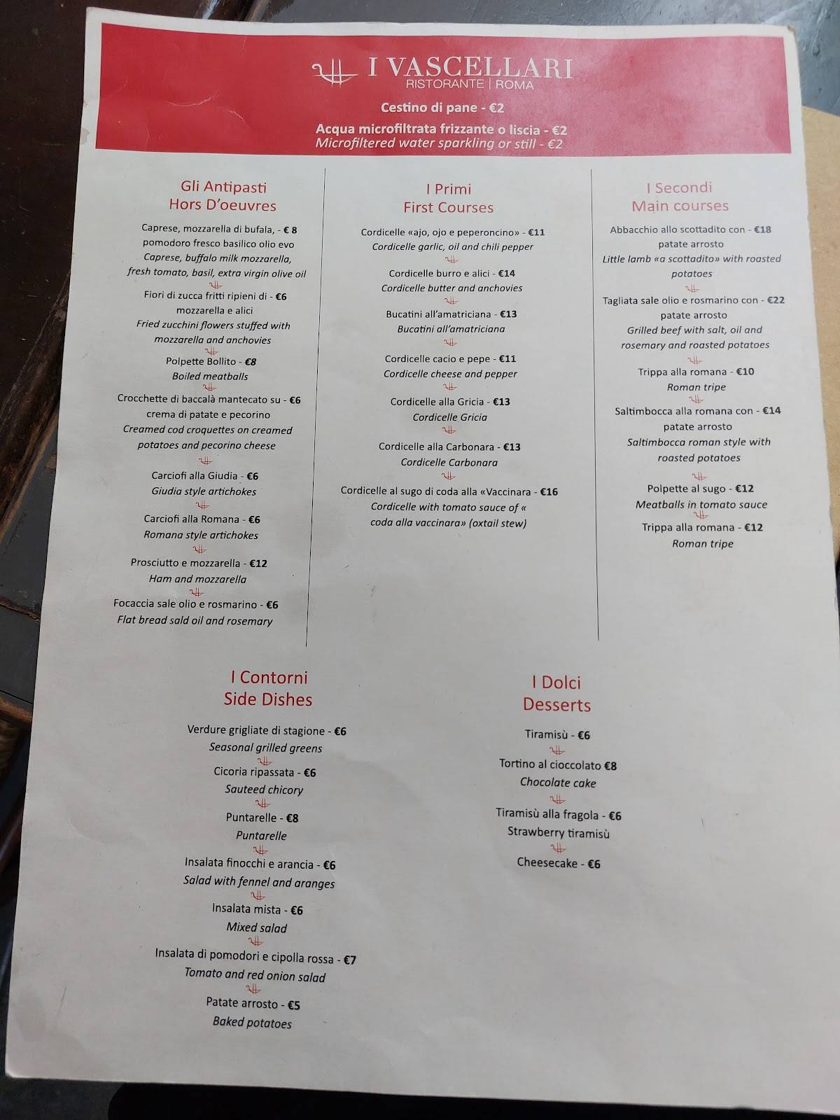 Menu di I VASCELLARI 