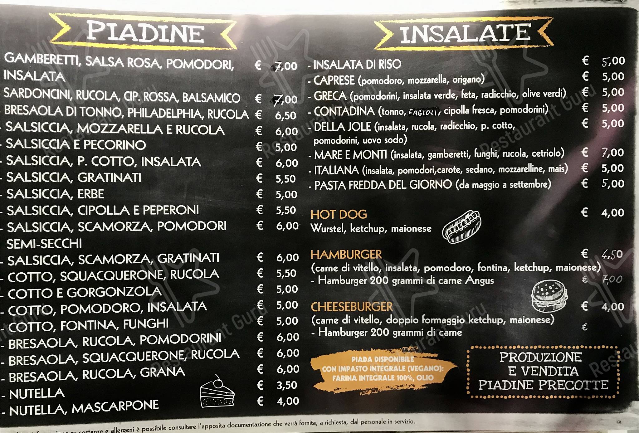 Menu di I love Piadina