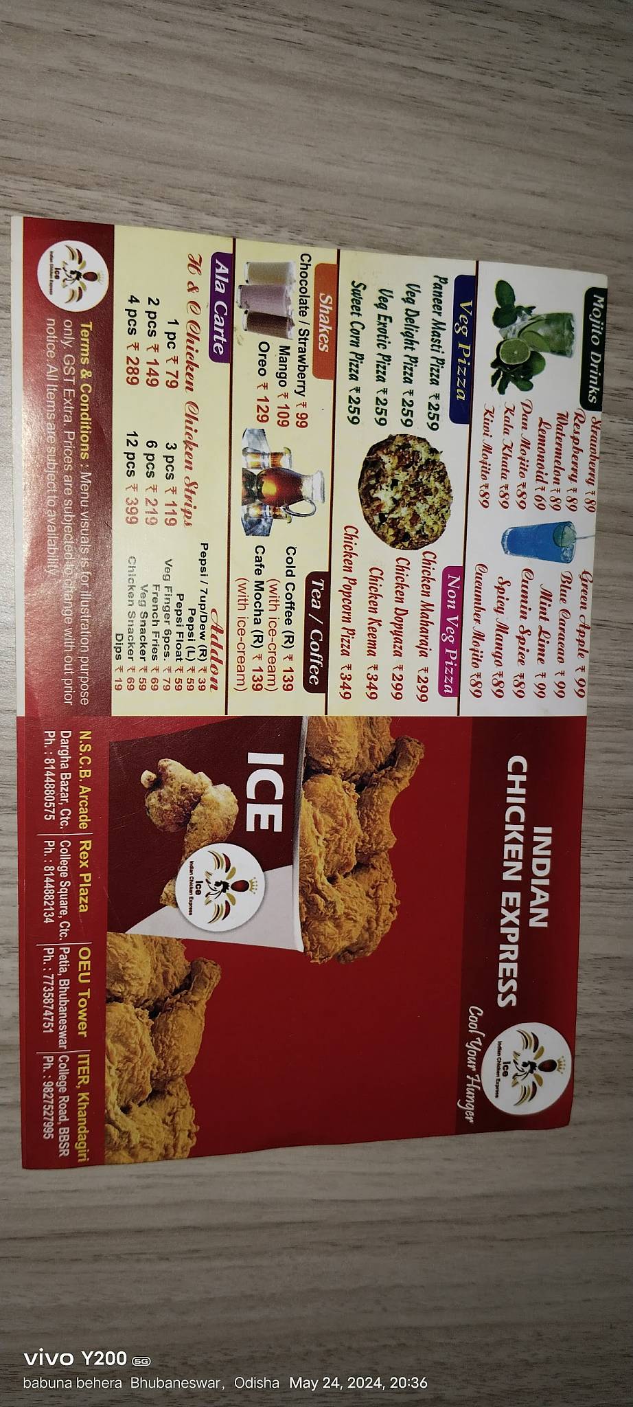 ICE SMOKE N GRILL menu