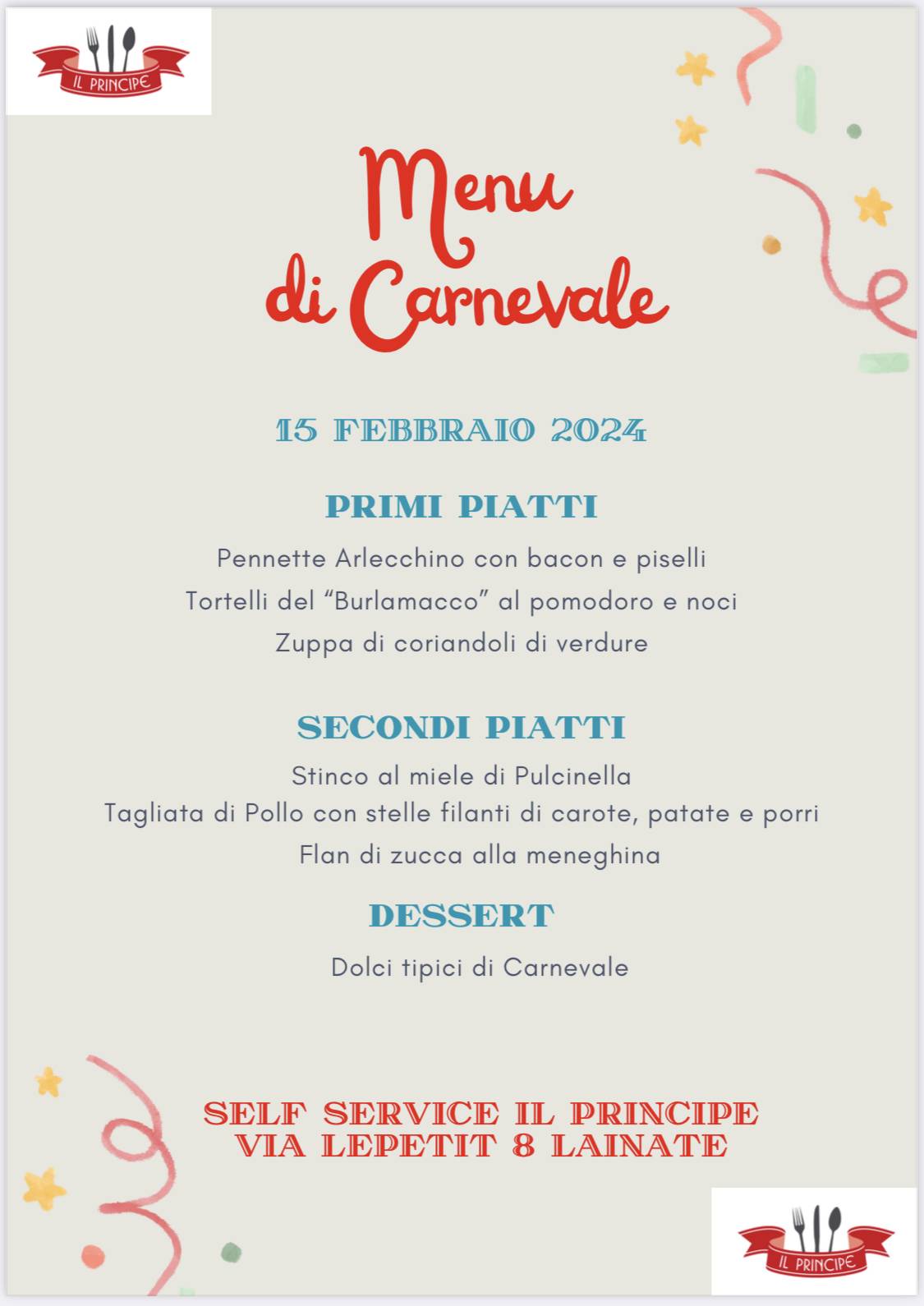 Menu di IL PRINCIPE Self Service Interaziendale 