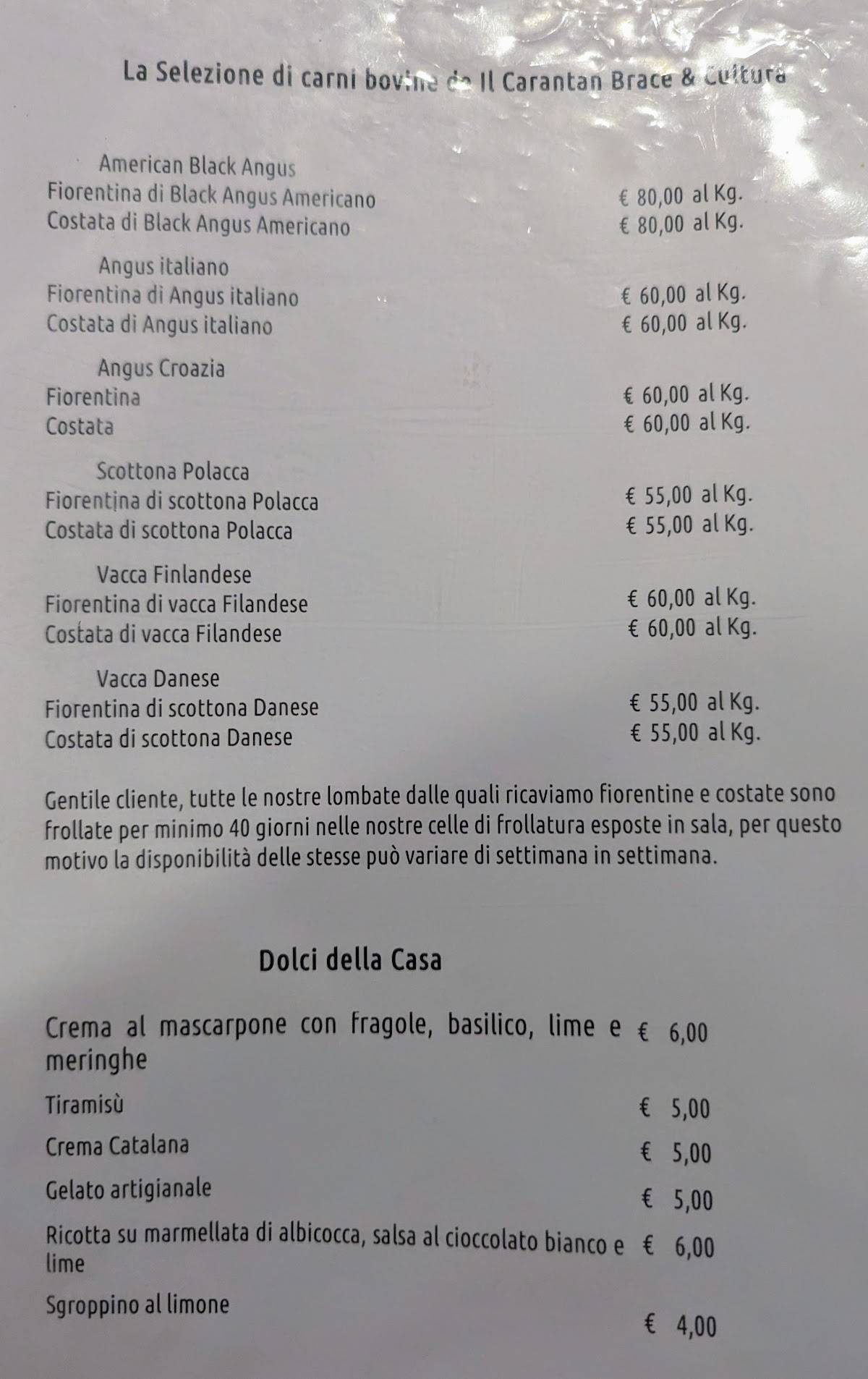 Menu di Trattoria Il Carantan Brace e Cultura 