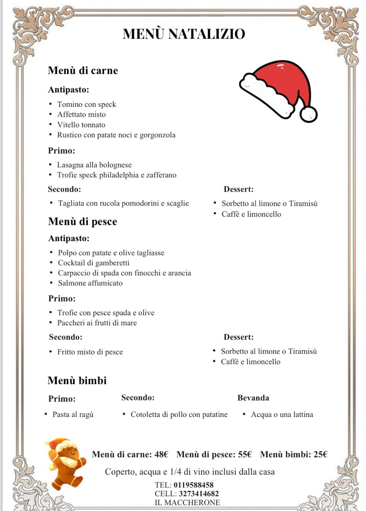Menu de Il Maccherone