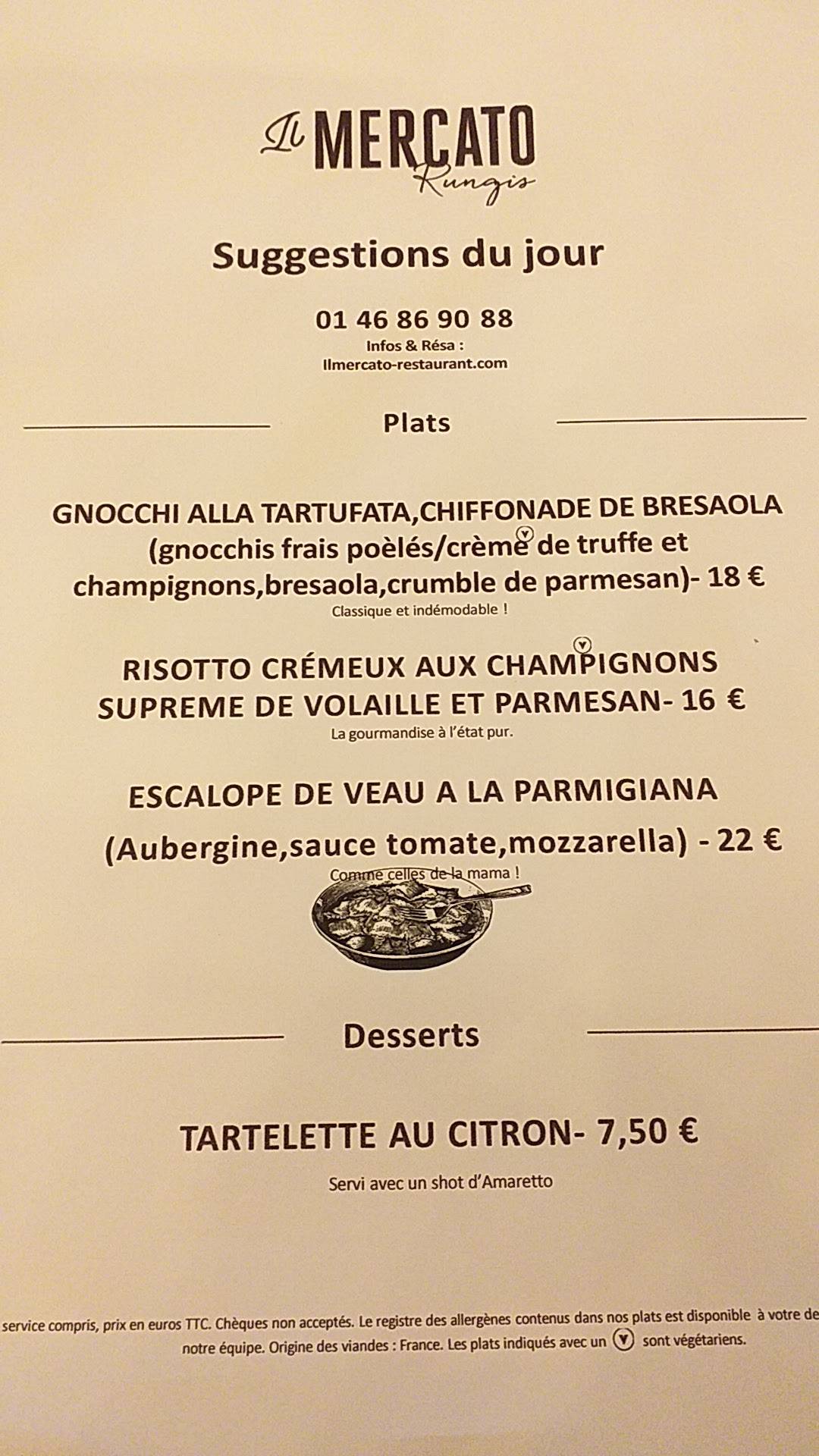 Menu de Il Mercato Rungis