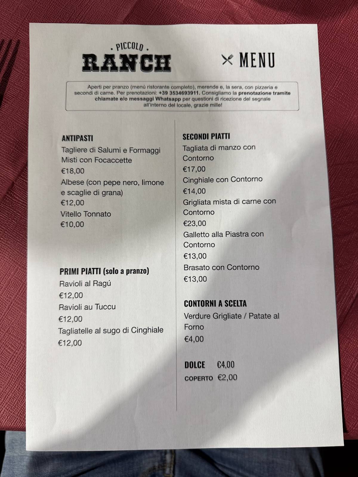 Menu di Piccolo Ranch 