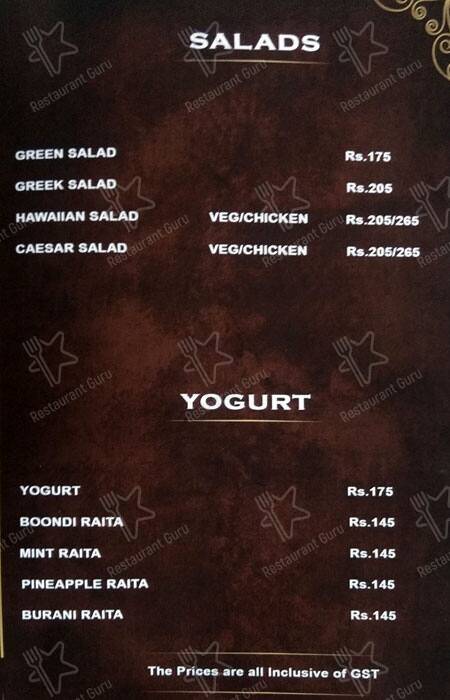Imperial Grill menu