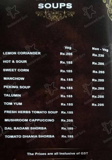Imperial Grill menu