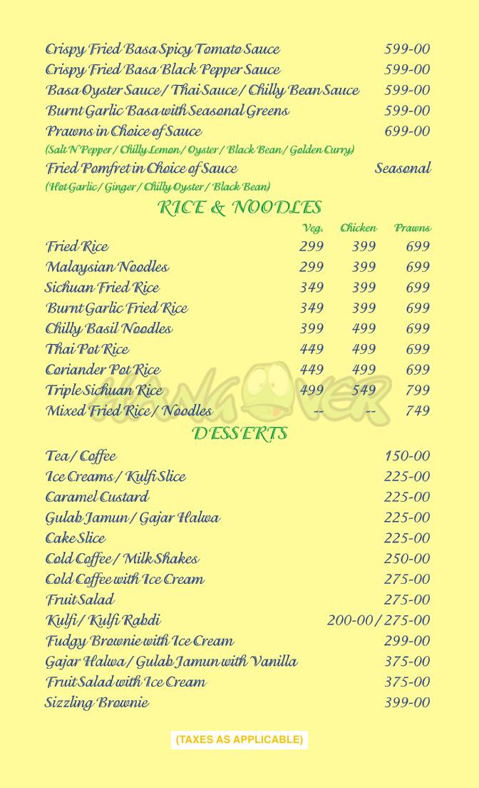 Indigo Restaurant Kalyan menu