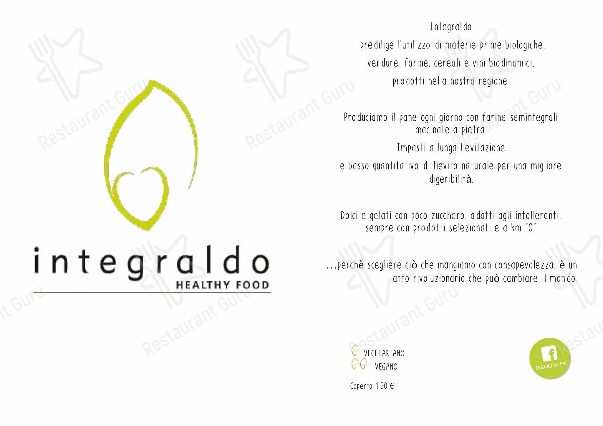 Vegan Menu per Integraldo ristorante