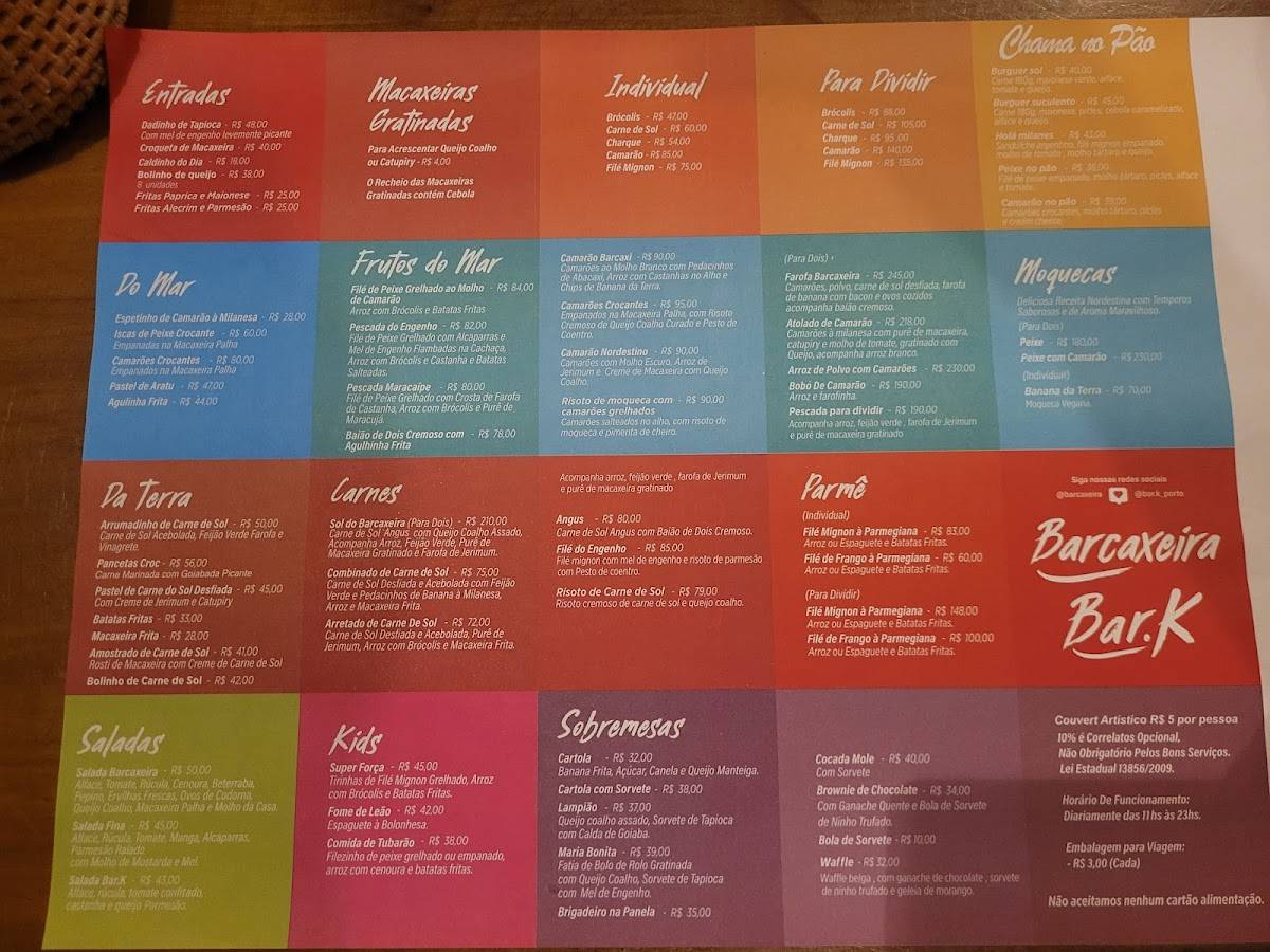 Barcaxeira cardápio