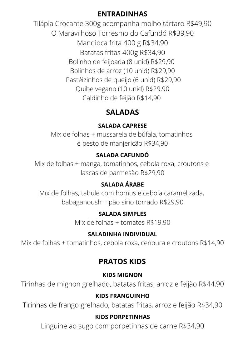 Cafundó Itu - Restaurante & Cafeteria cardápio