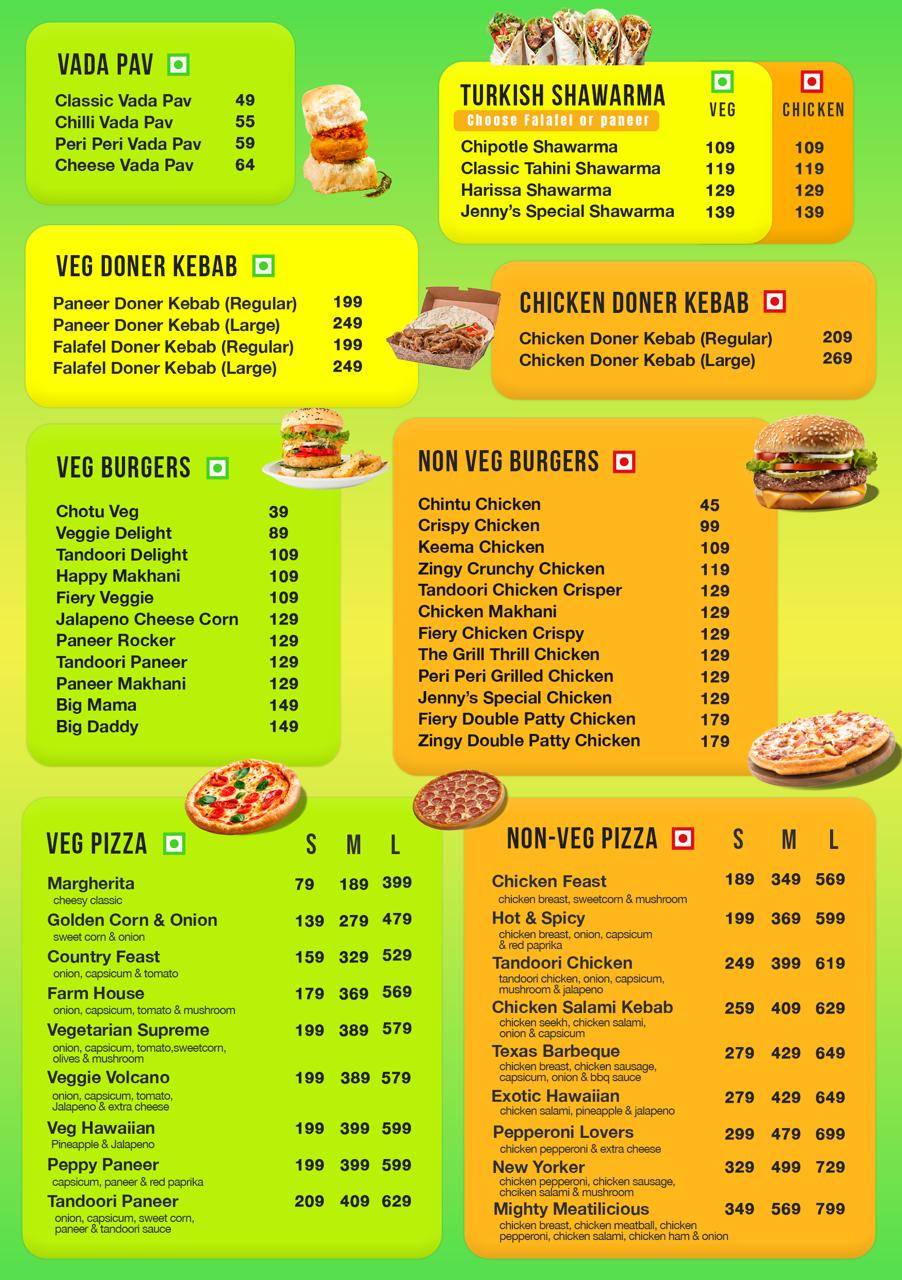 JENNY'S one-stop Cafe menu