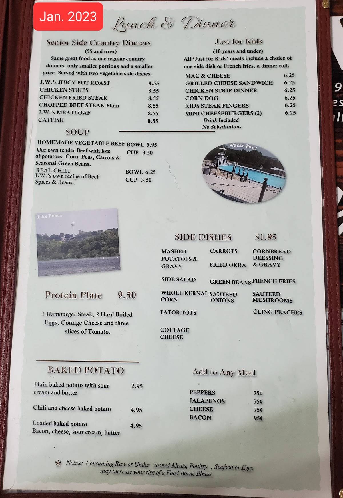 Menu at JW Cobbs restaurant, Ponca City, N 14th St