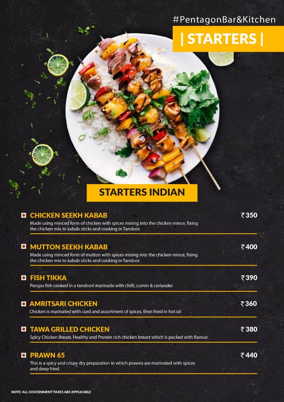 Pentagon Bar & Kitchen menu