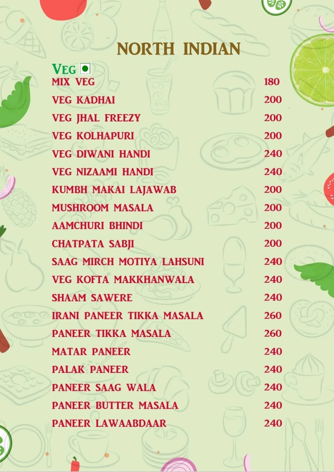 The Garden Cafe & Restaurant (A unit of KVS hospitality) menu