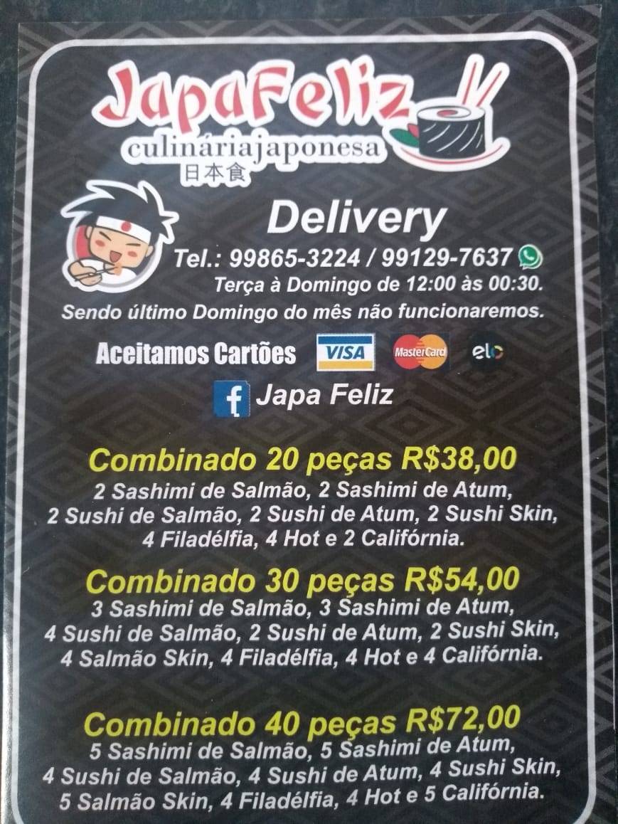 Japa Feliz cardápio