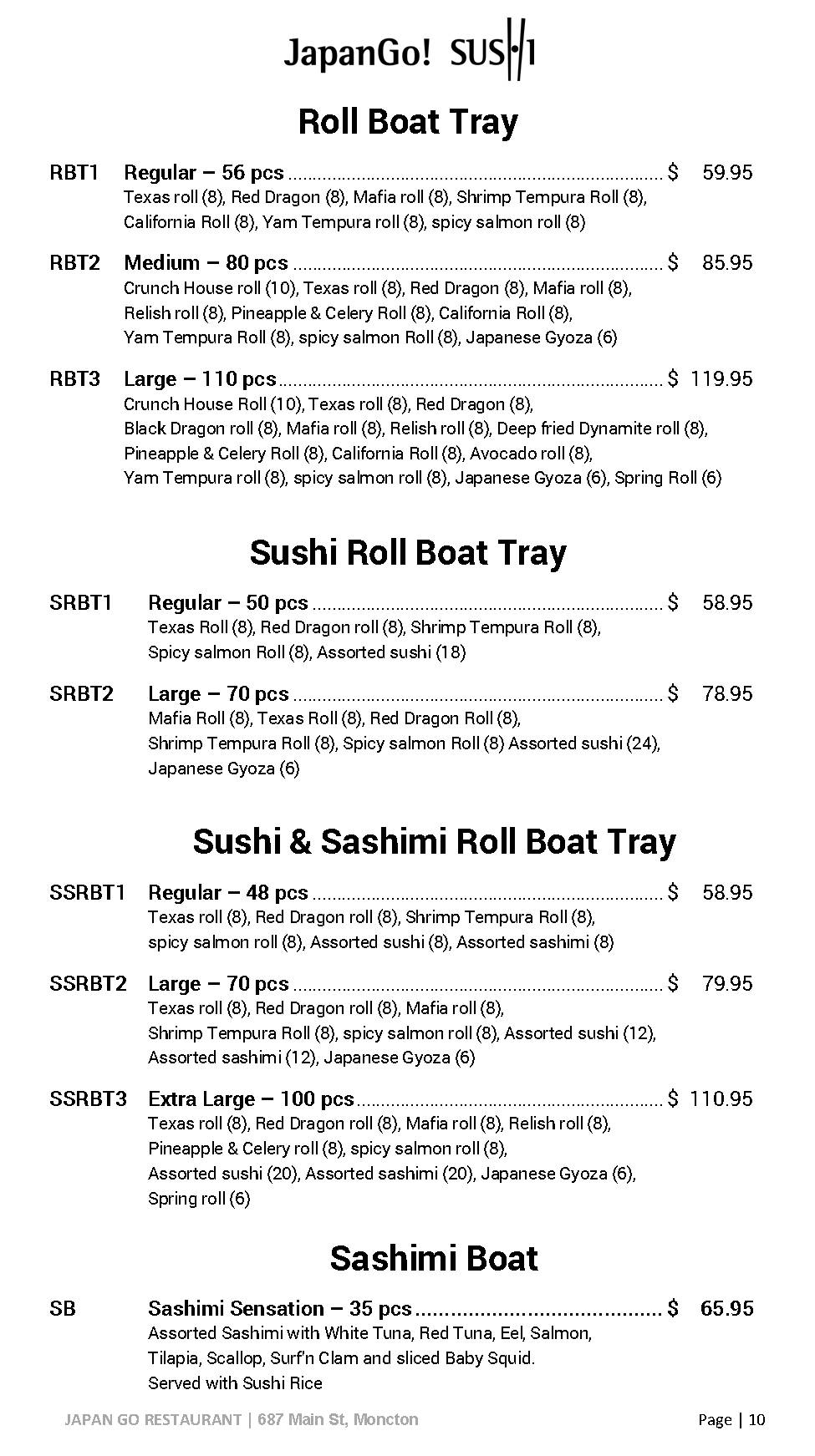 Menu de Japan Go Sushi