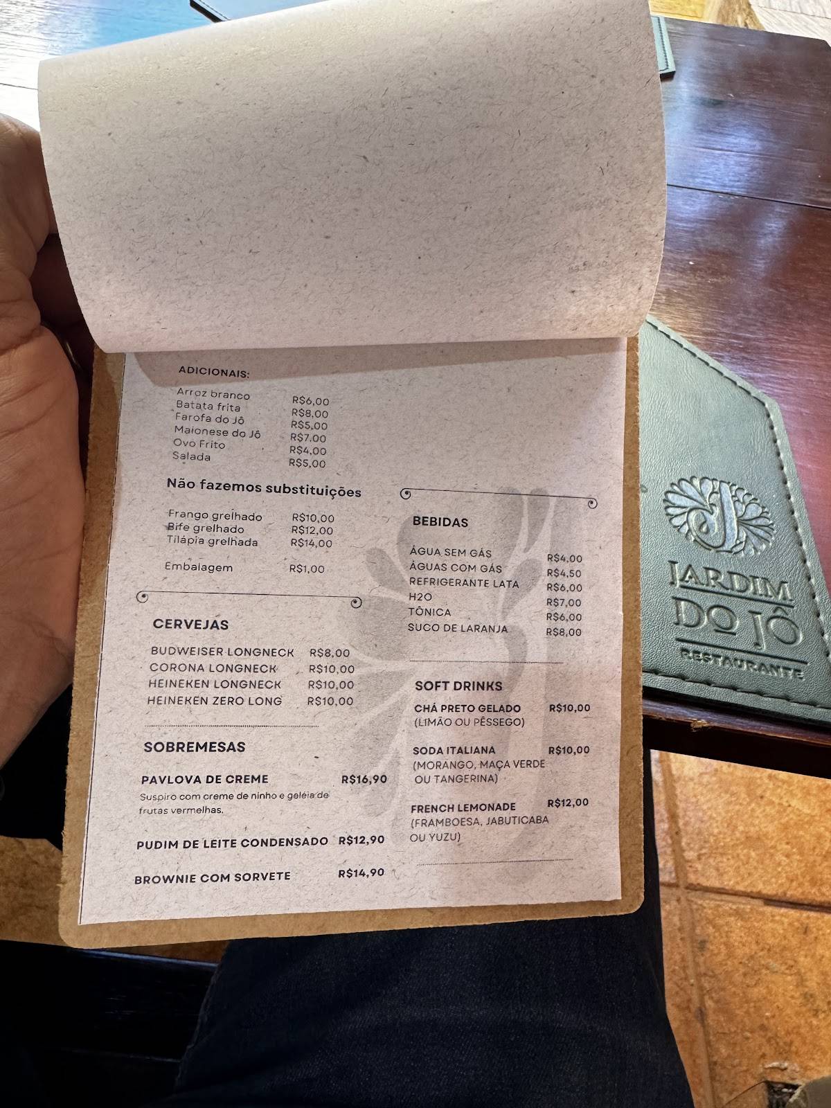 Jardim do Jô Restaurante cardápio