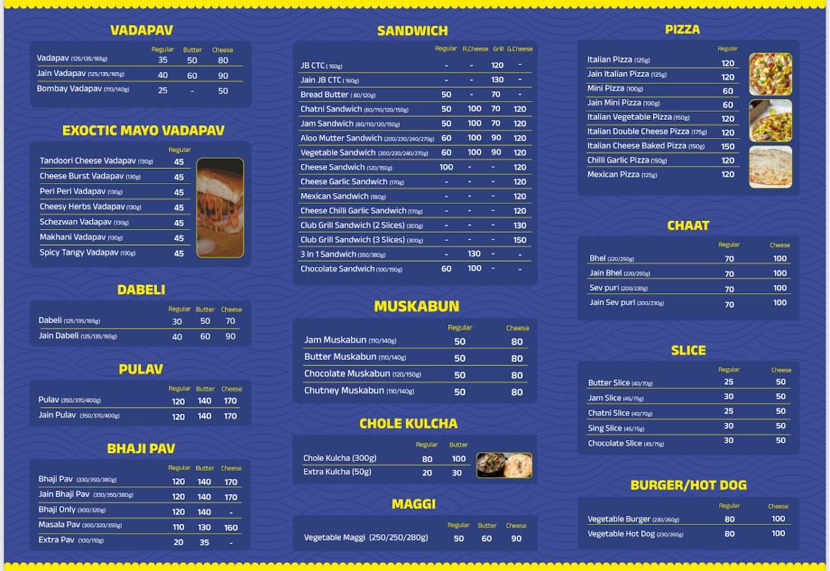 Jay Bhavani Vadapav Radhanpur menu