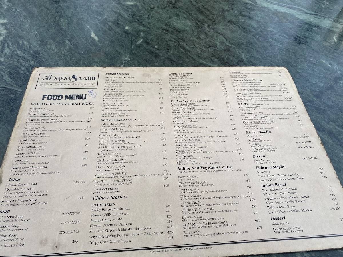 Ji Memsaab (Indian Terrace Restaurant & Bar) menu