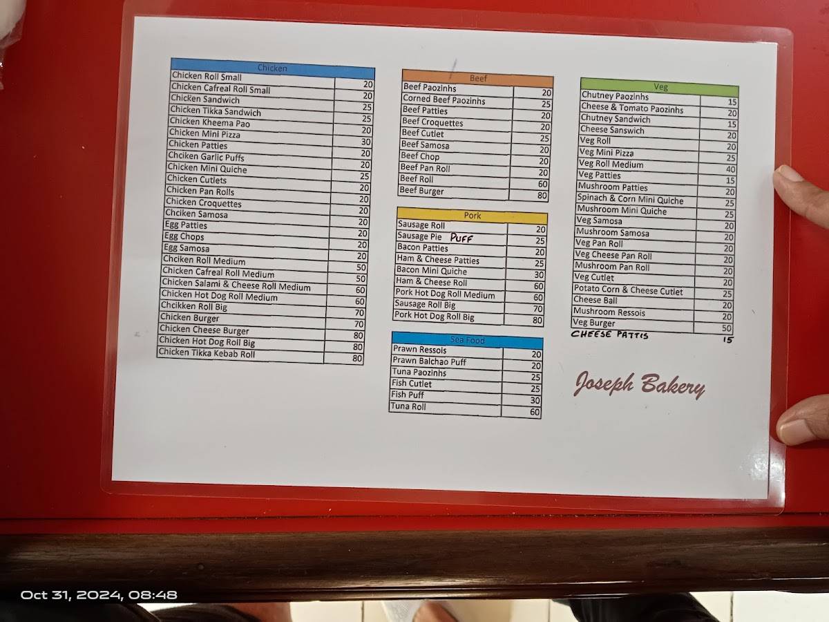 Joseph Bakery menu