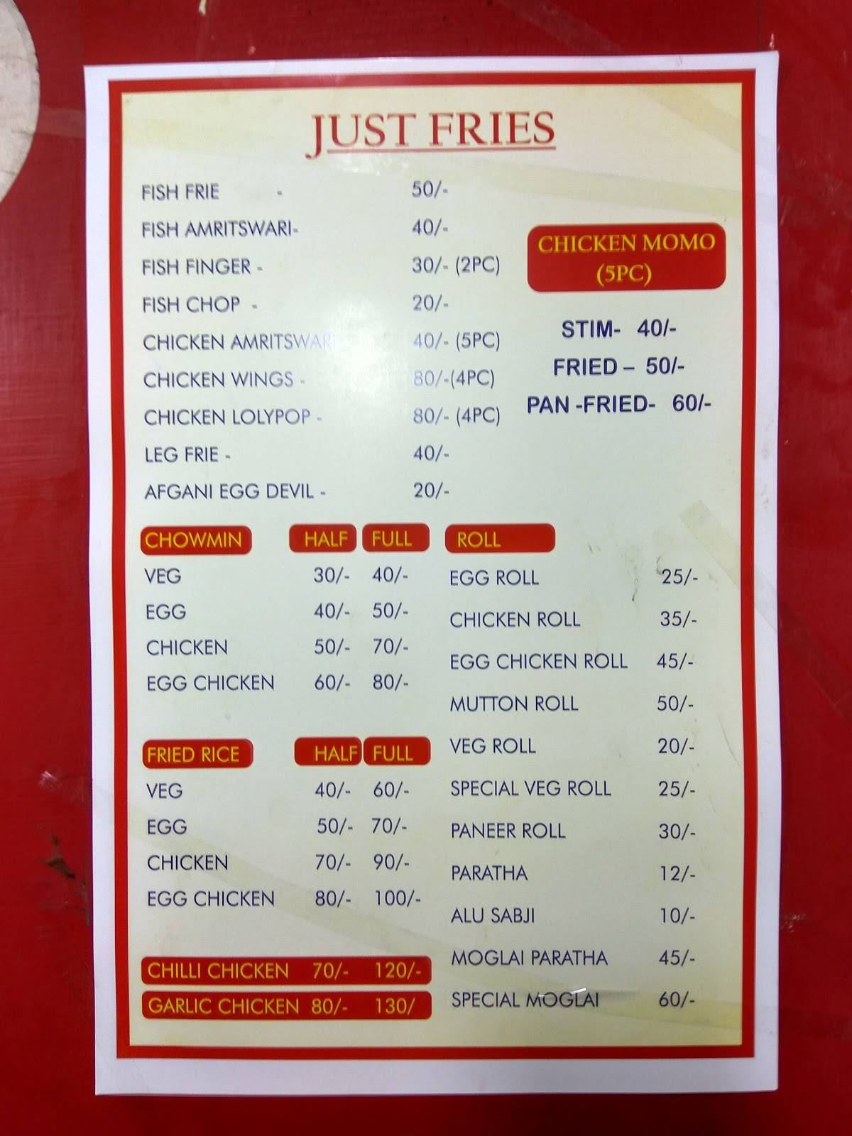 Just Fries menu