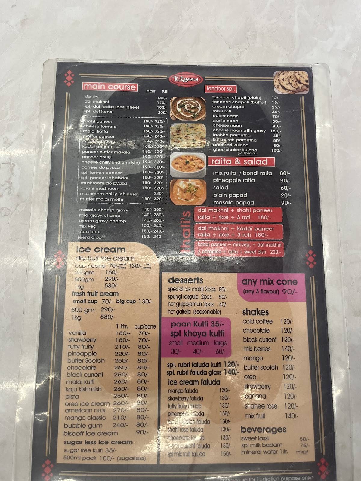 K.Chawla Ice Cream & Sweets menu