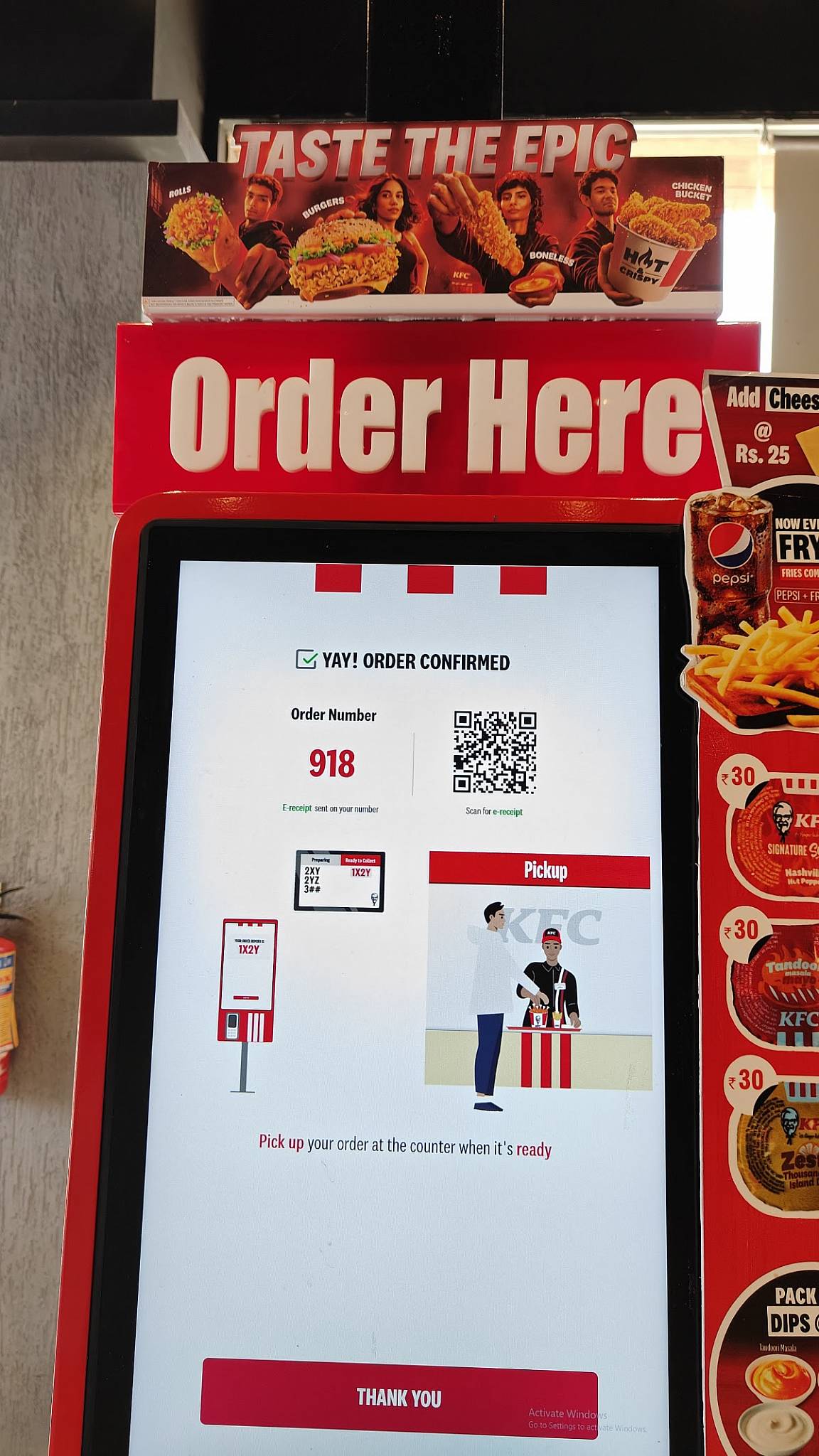 KFC menu