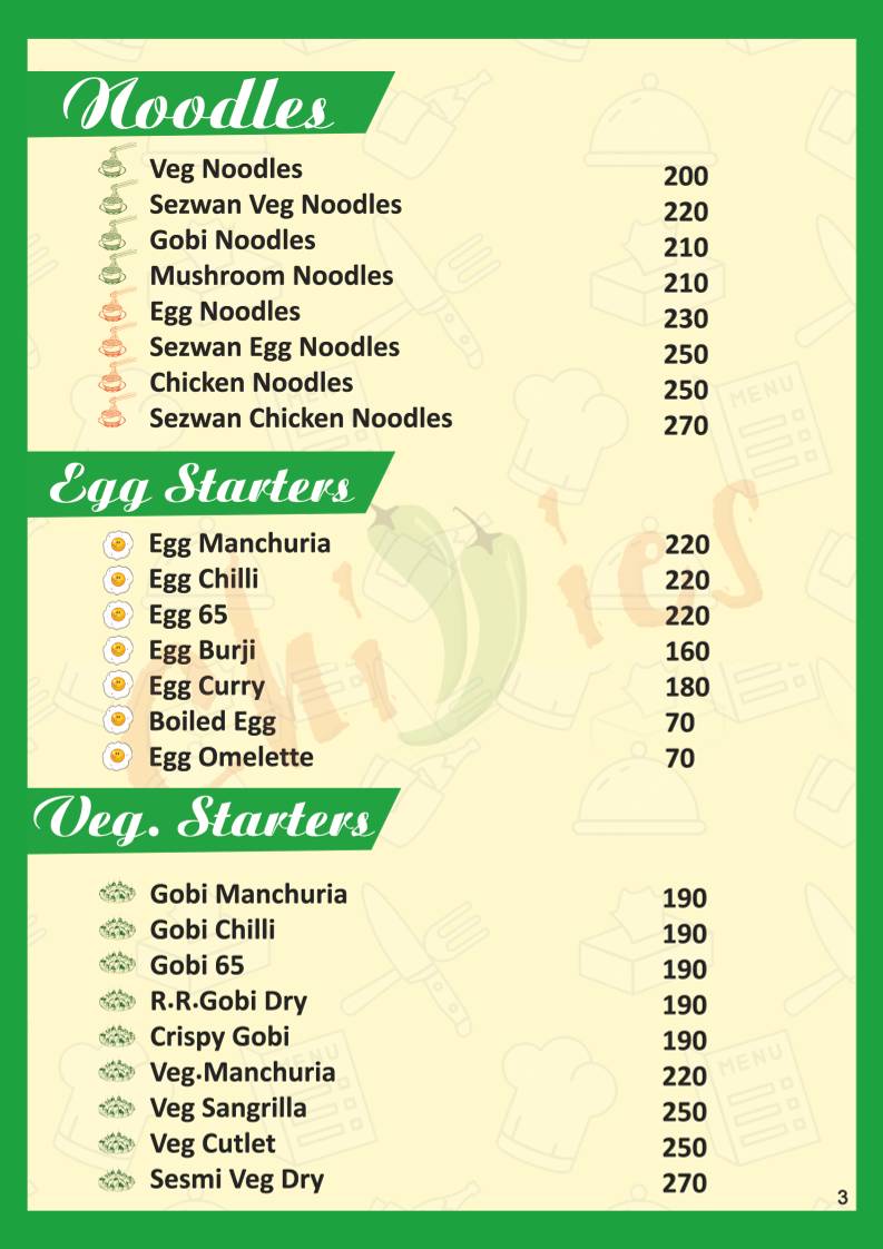 Chillies FOOD PARADISE menu