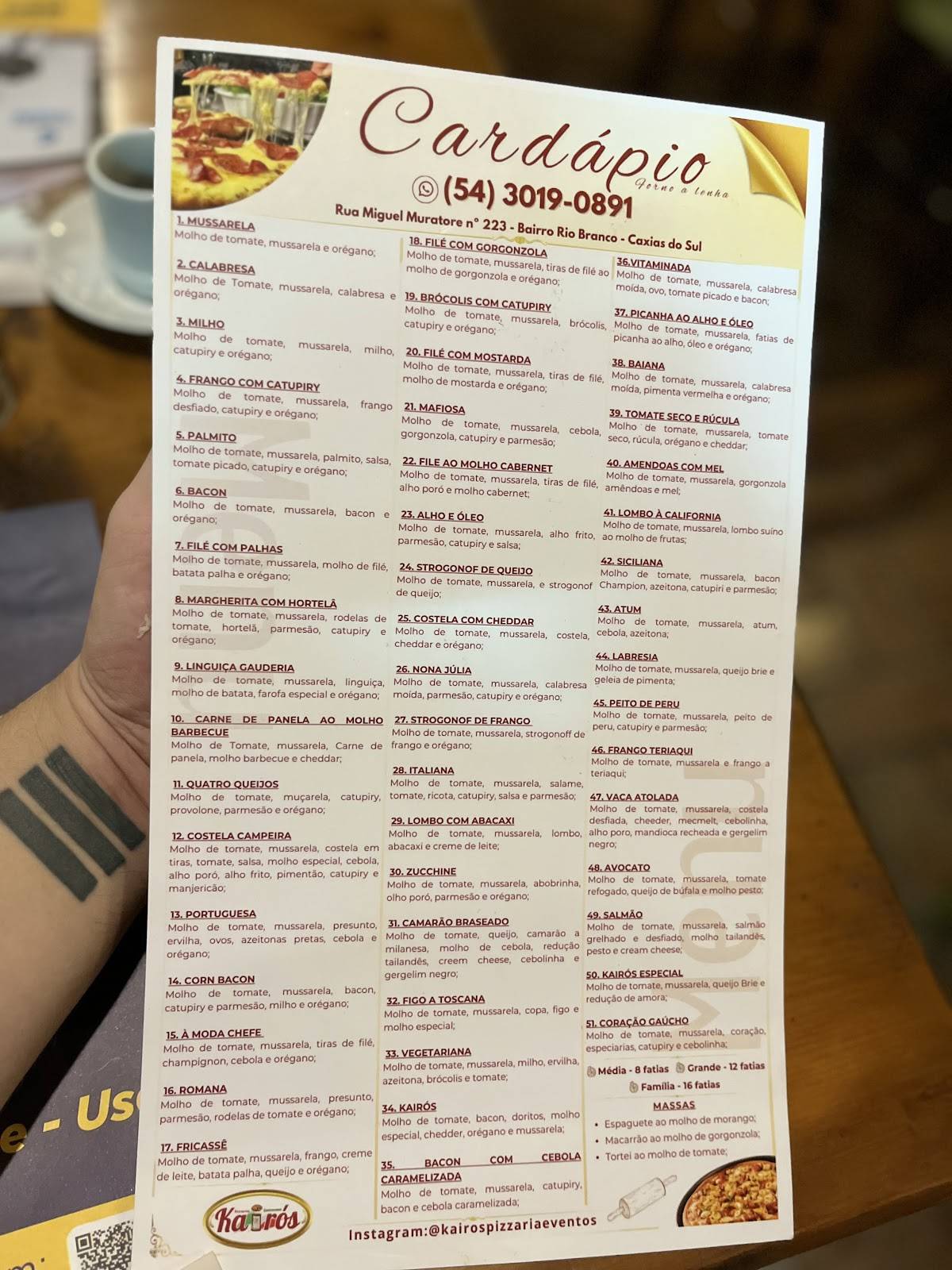 Kairós Gastronomia e Eventos cardápio