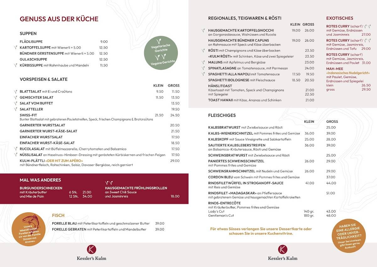 Menu di Kessler's Kulm Hotel / Restaurant 