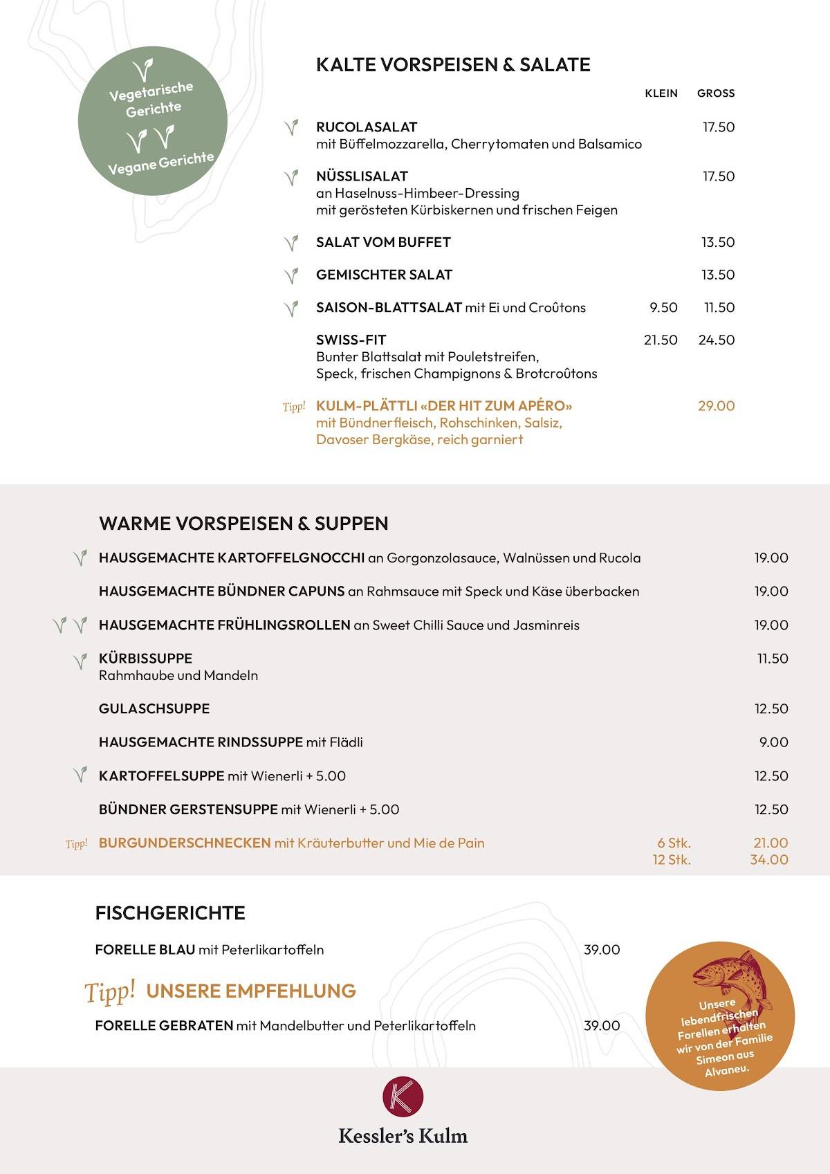 Menu di Kessler's Kulm Hotel / Restaurant 