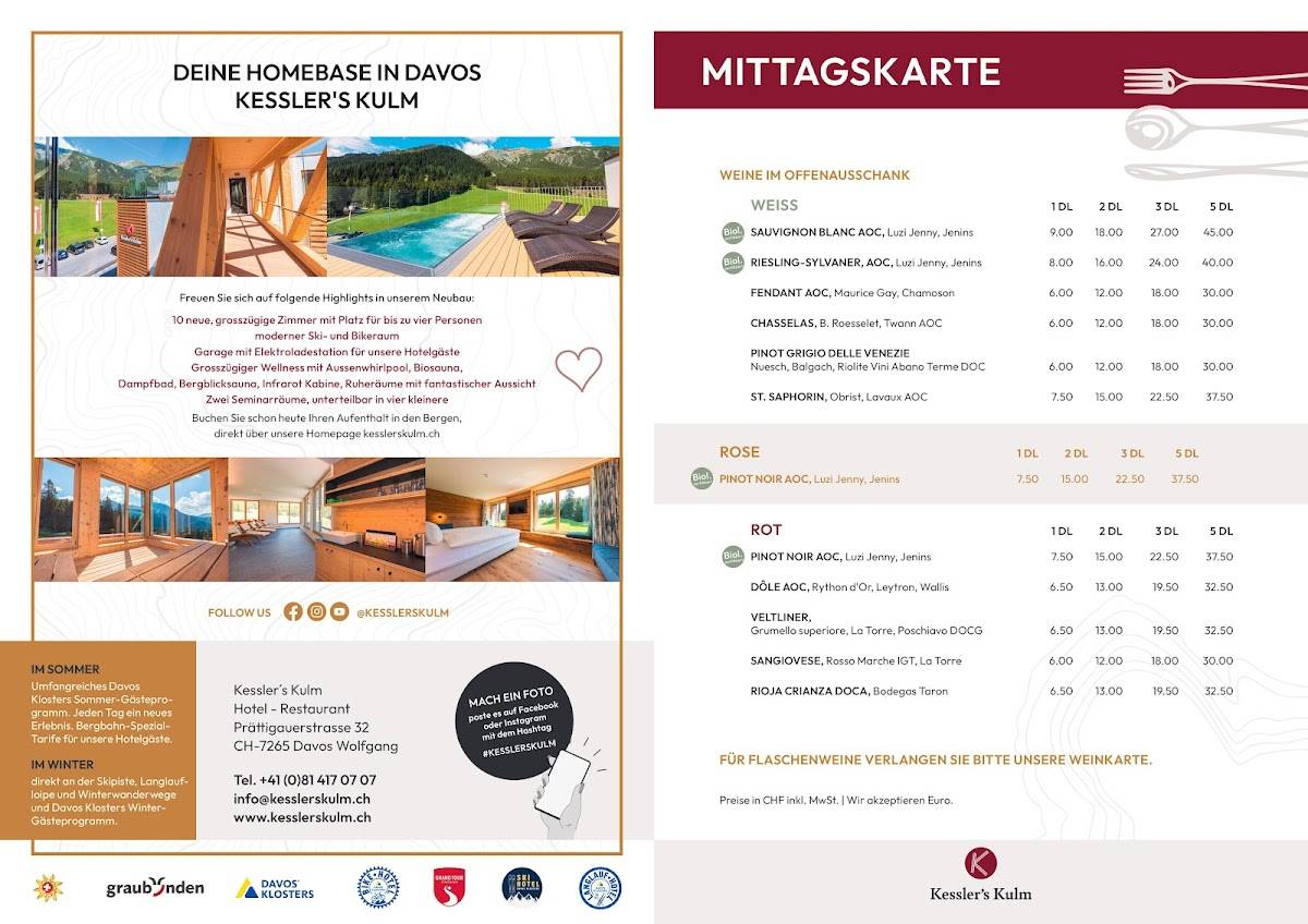 Menu di Kessler's Kulm Hotel / Restaurant 