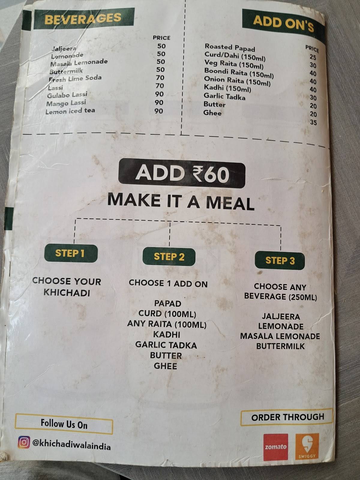 Khichadiwala menu