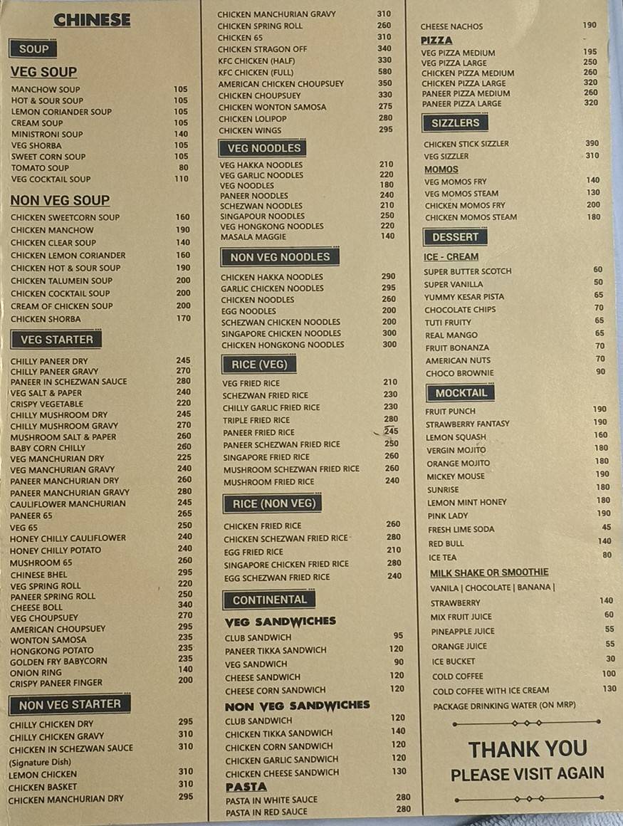 Khushbu Restaurant menu