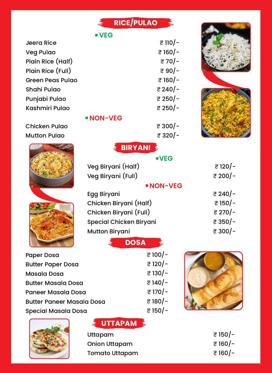Khushi Family Restaurant menu