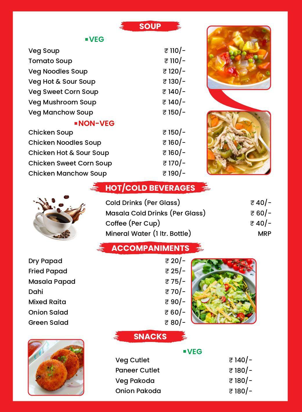 Khushi Family Restaurant menu