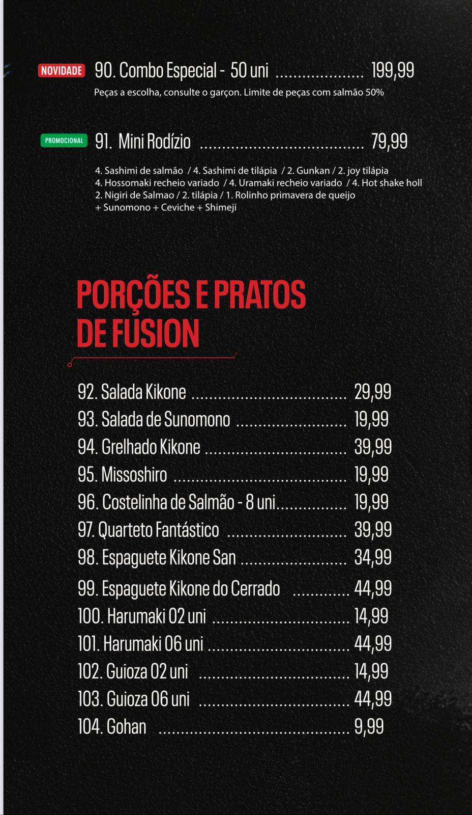 Kikone Fusion Comida Japonesa Rio Verde Sushi Rio Verde cardápio