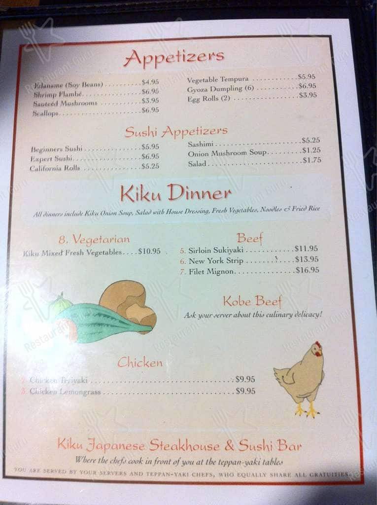 Kiku Hibachi & Sushi menu