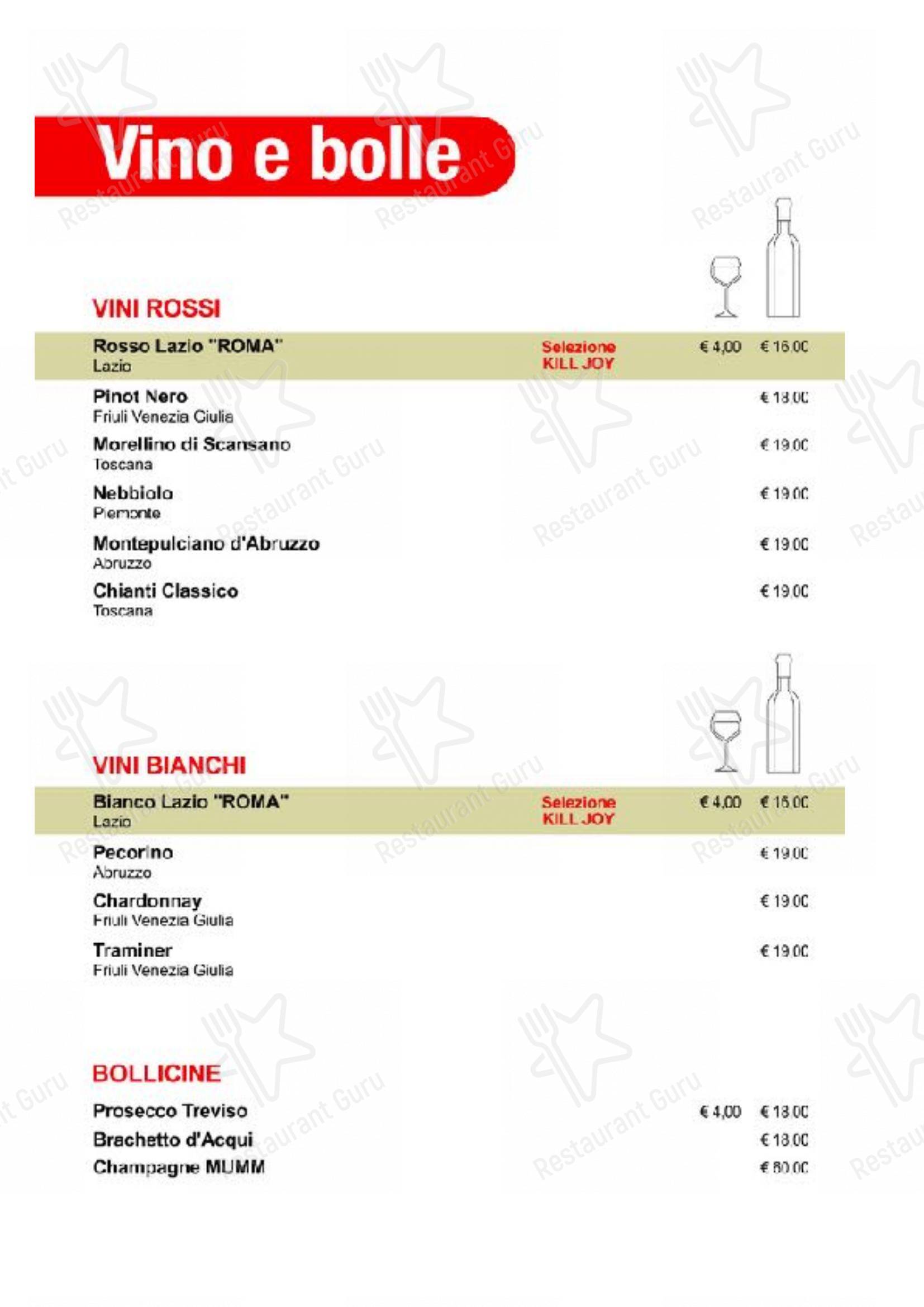 Kill Joy in Roma - Menu