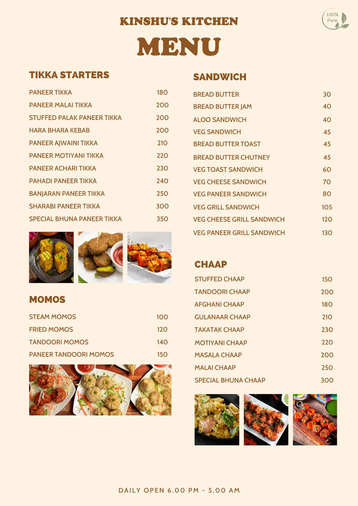 Kinshu's Kitchen Café & Restaurant menu
