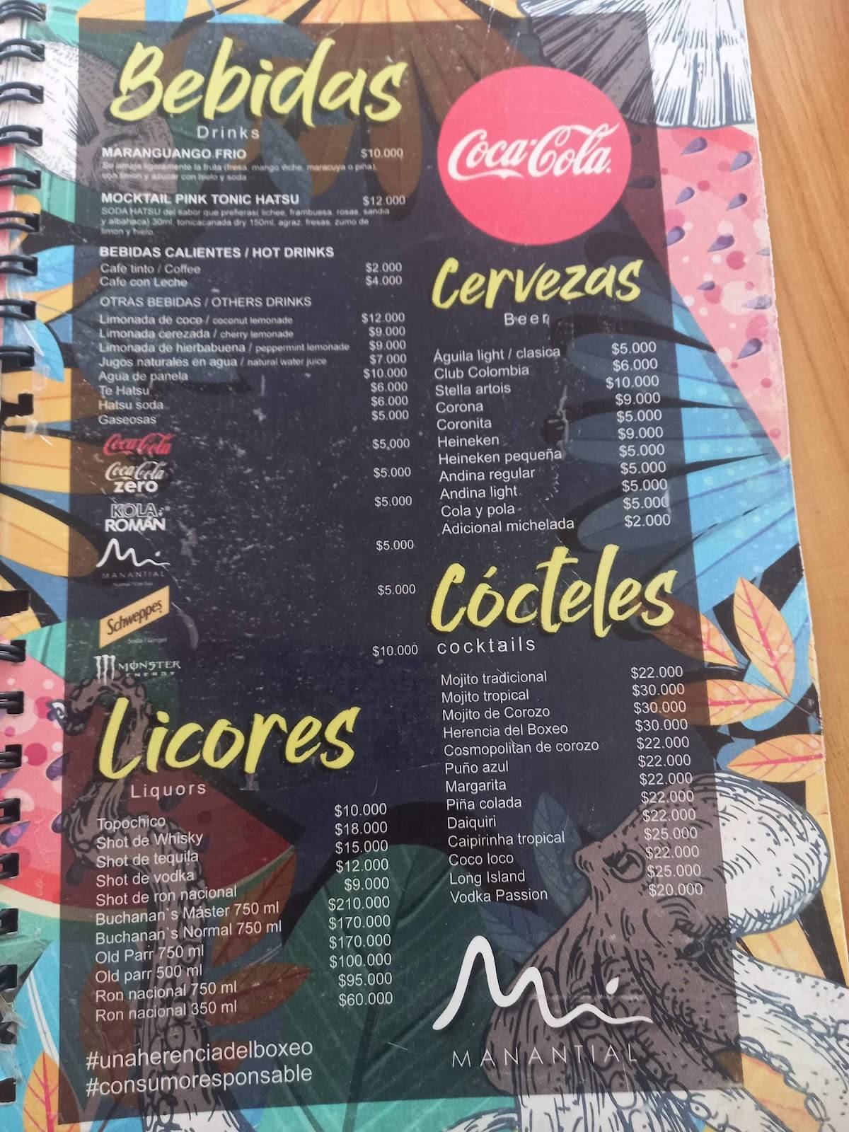 Carta del restaurante Kiosco El Bony, Cartagena