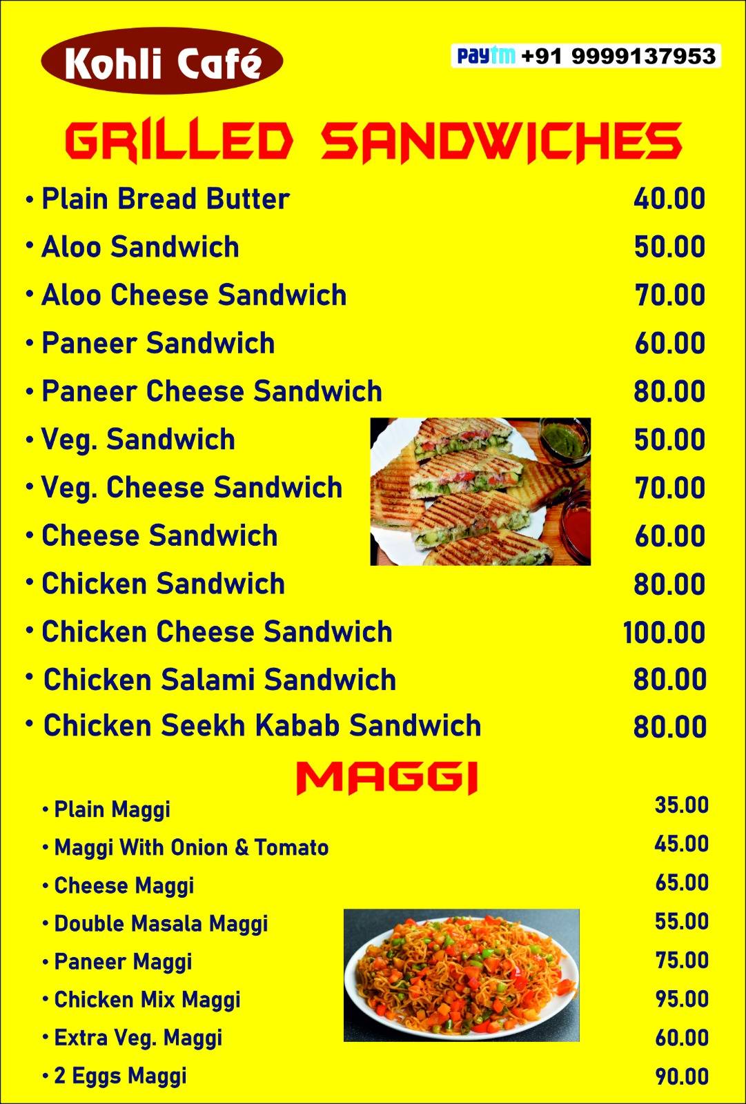 Kohli Cafe menu