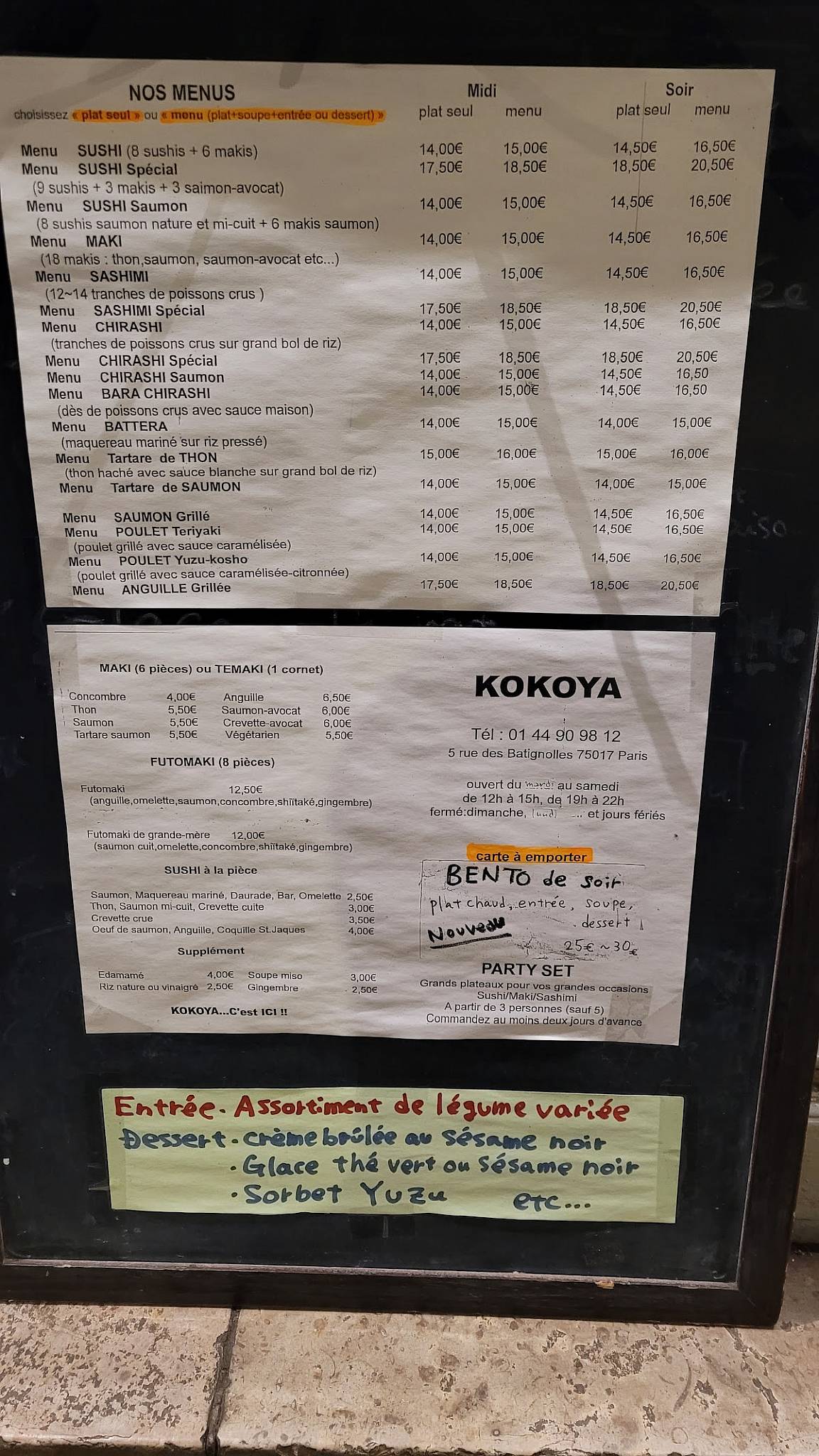 Menu de Kokoya