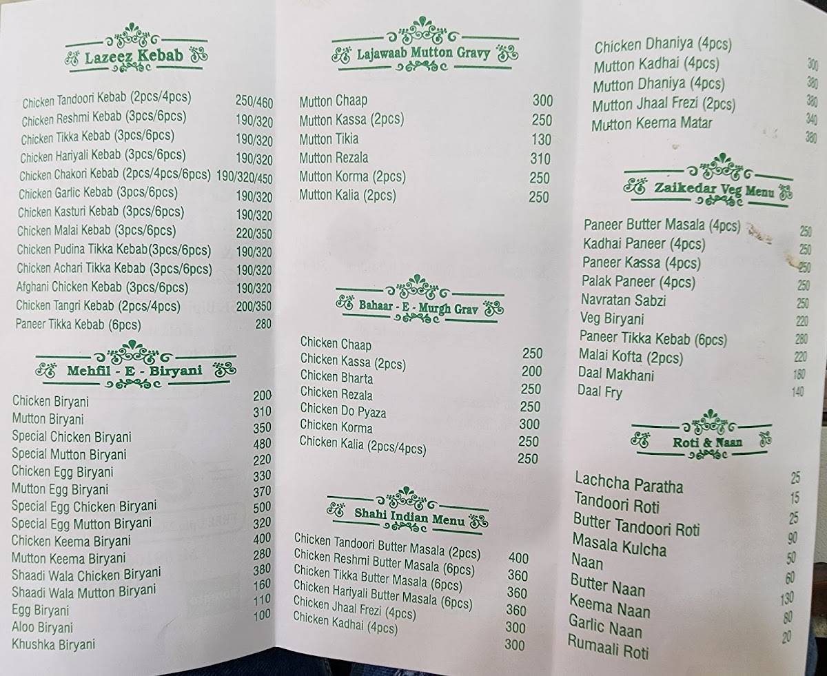 BAIG SAHAB RESTAURANT & CATERERS menu