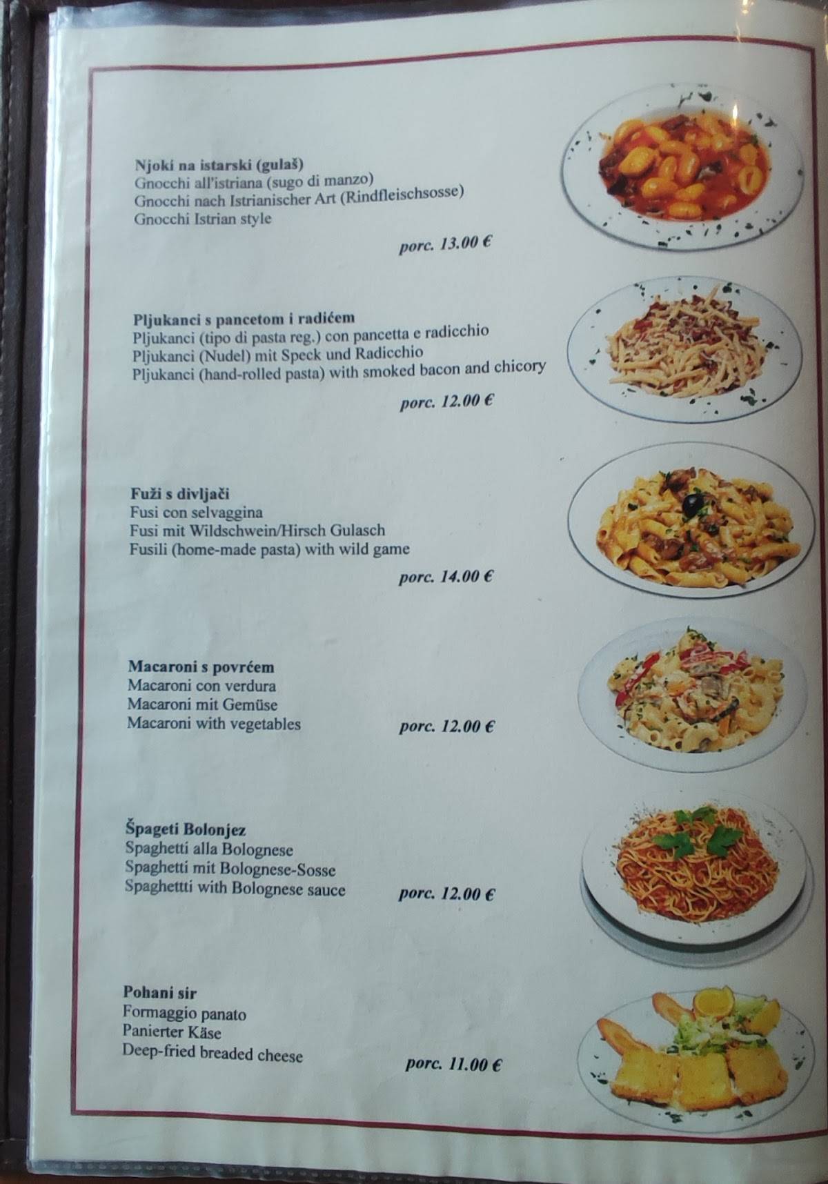 Menu di Konoba Štorija 