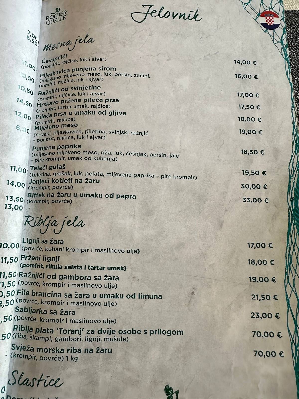Menu di Konoba Toranj 