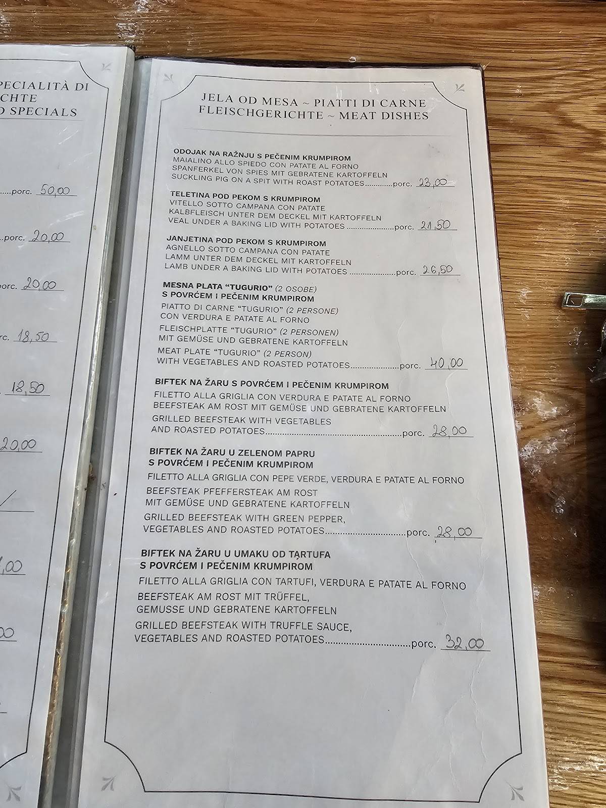 Menu di Konoba Tugurio 