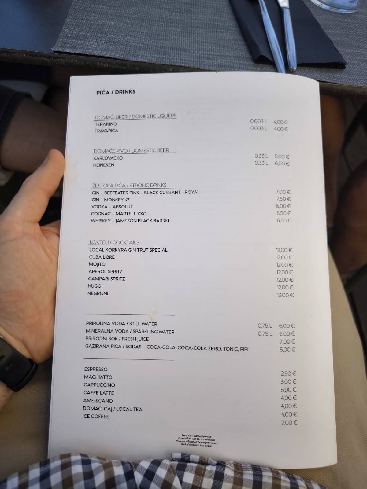 Menu di Pensatore Kitchen & Wine 