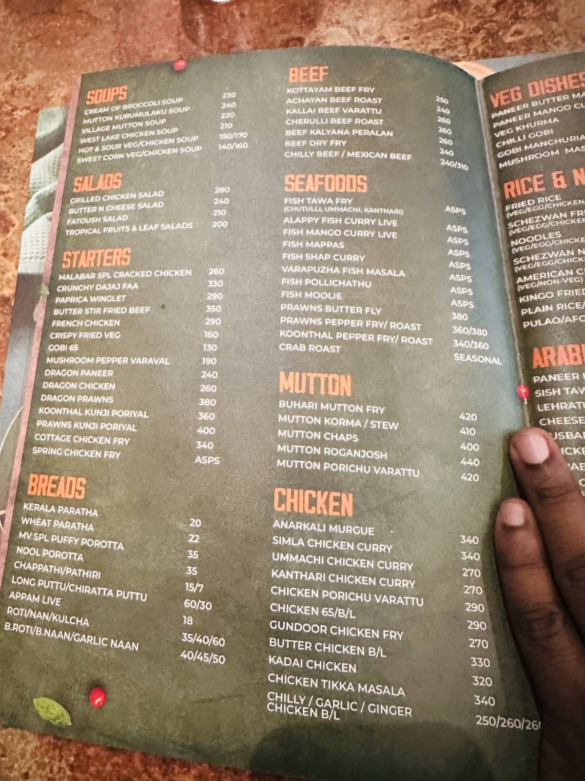 Malabar Village Restaurant menu